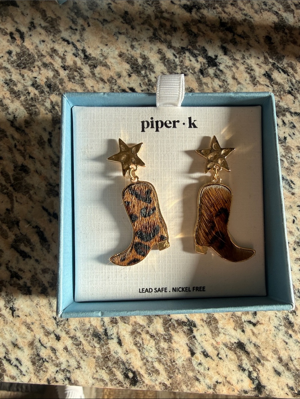 Piper Gold Star & Leopard Cowboy Boot Drop Earrings